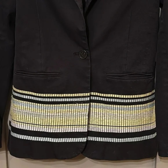 Derek Lam 10 Crosby Embroidered Hem Blazer Jacket Black Stretch Cotton Size 0 - Picture 9 of 12